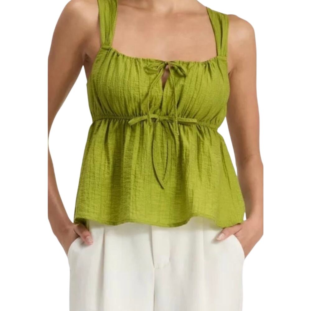 NWT A New Day vibrant green seersucker peasant tank wide straps ties at front